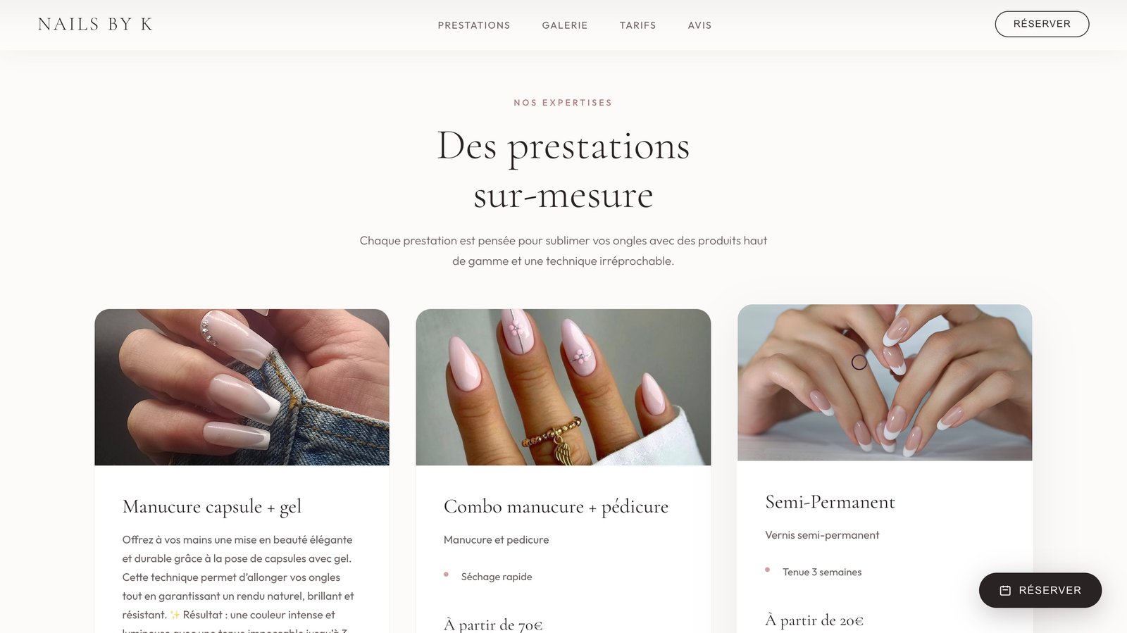 Site NailsByK — salon de nail art